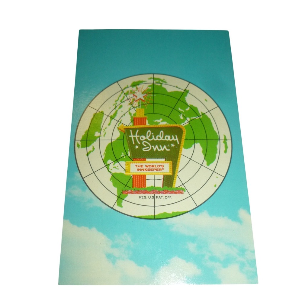 Vintage Holiday Inn Postcard O'Hare Kennedy Rosemont IL Great Sign World Map MCM